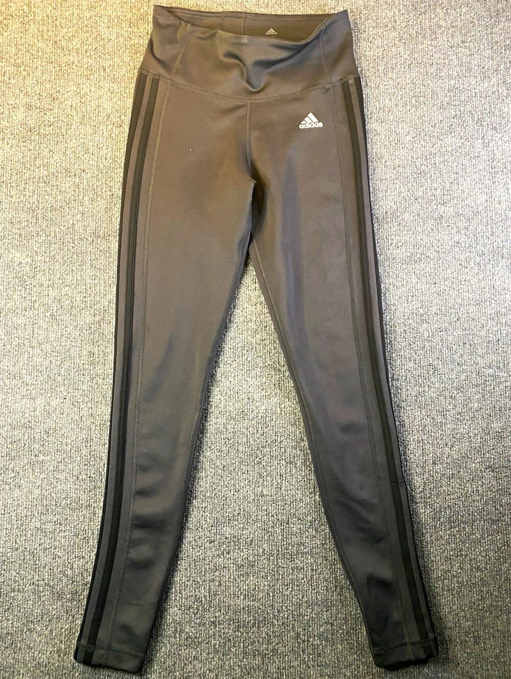 adidas Women's Gray/Black Climate lite Leggings S Stretch Elastic Waist Logo c